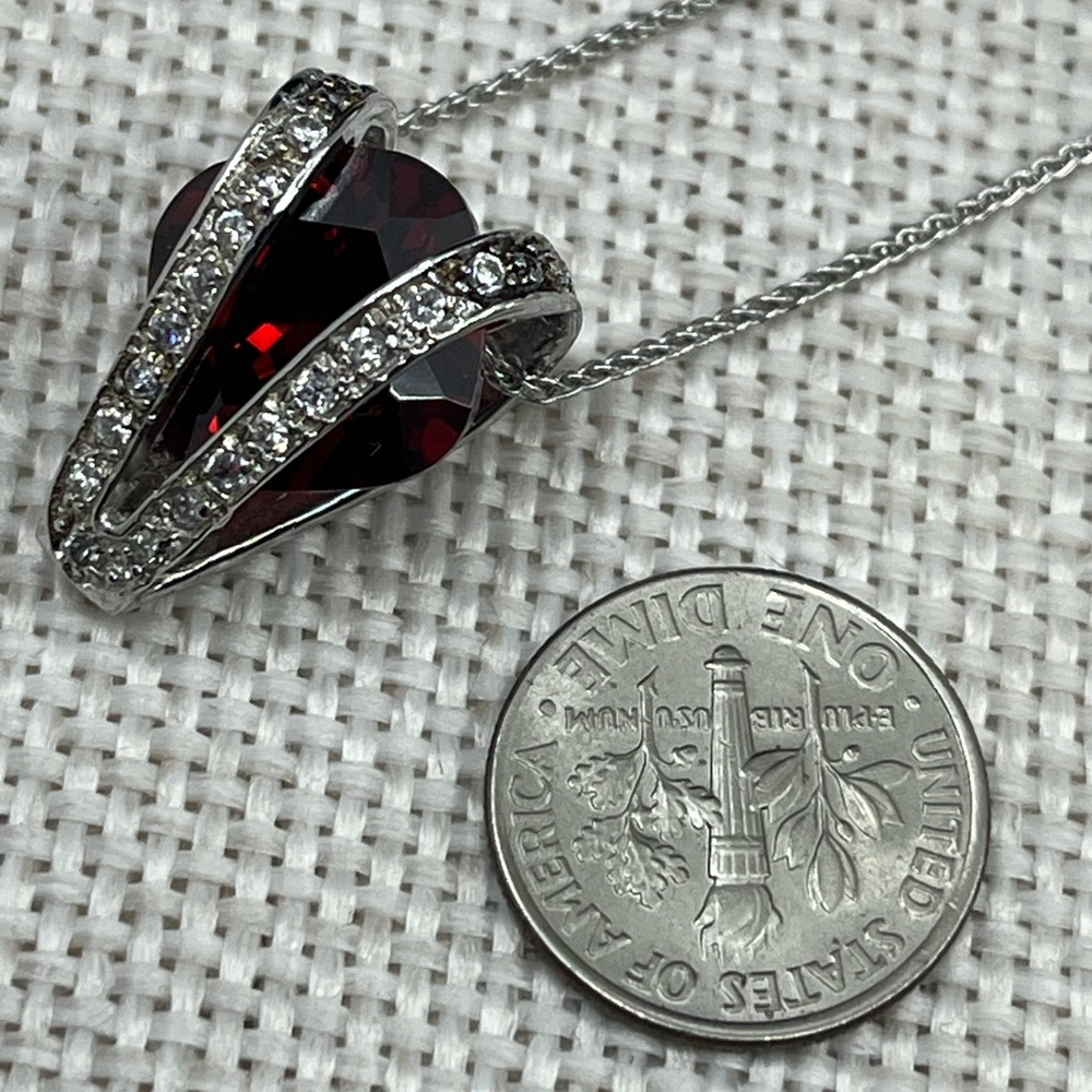 14K White Gold Chain w/ Sterling Silver Garnet Heart Pendant – 18" - Picture 12 of 16